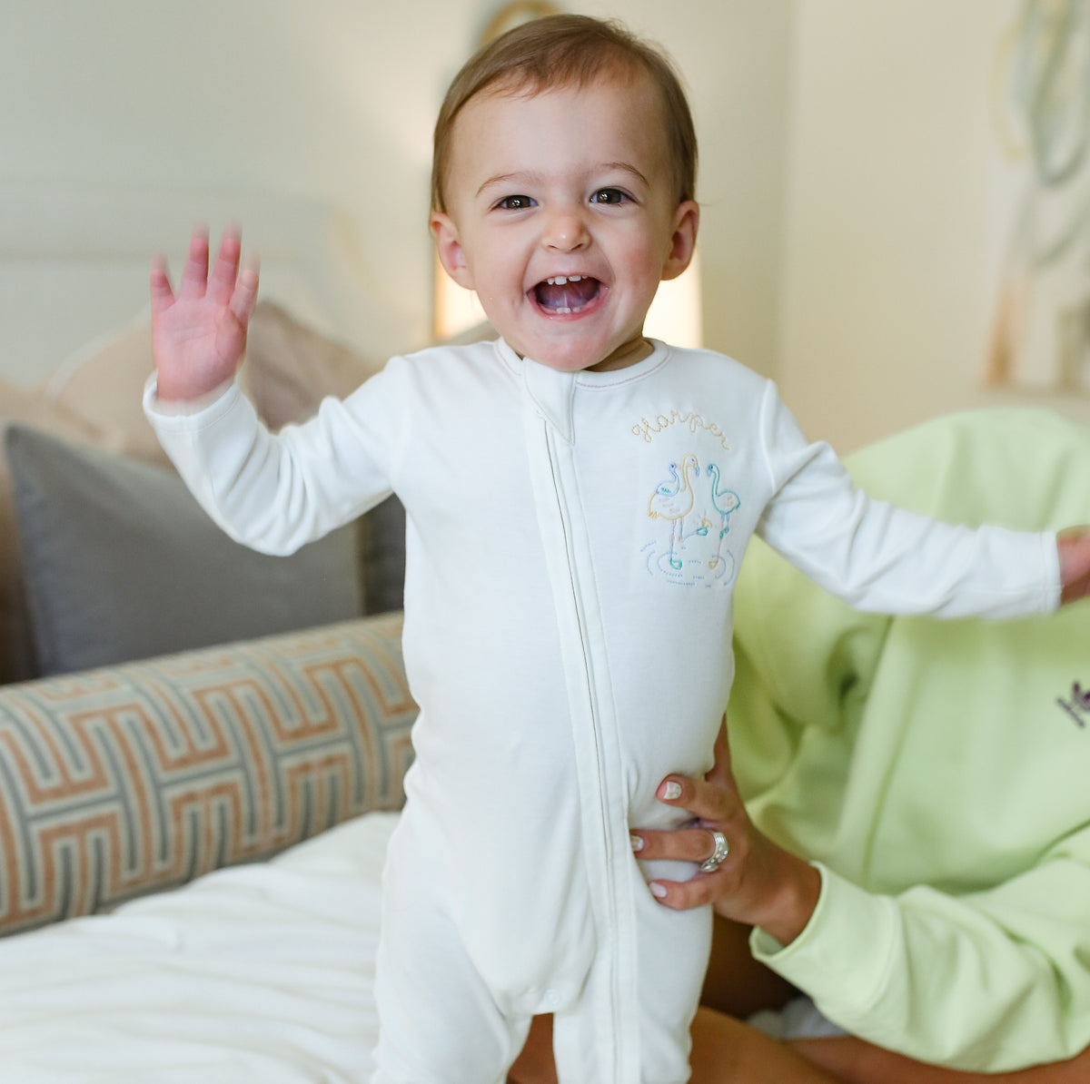 White Cotton Monogram Babysuit Set